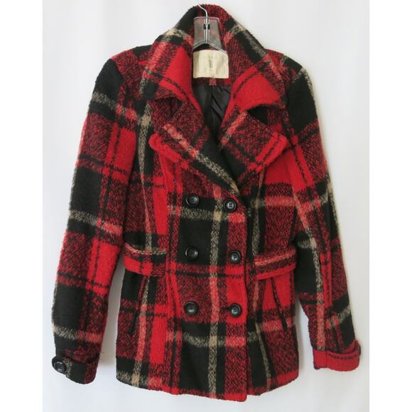 Ci Sono Jackets & Blazers - Vintage CI SONO Buffalo Plaid Jacket Pea Coat Size S Women Red Black Winter